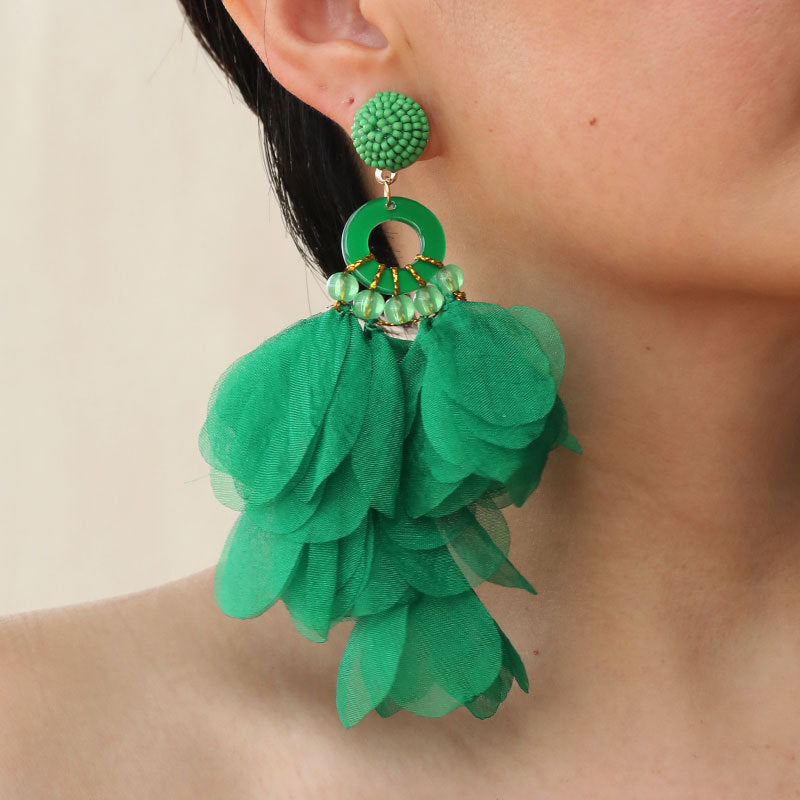 Green floral earrings