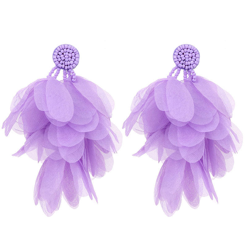 Purple fabric tassel earrings