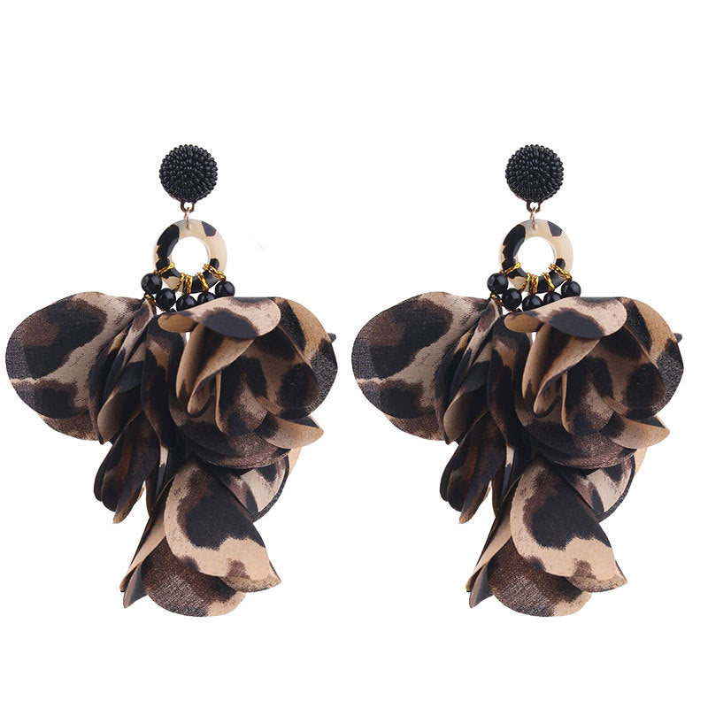 Leopard print floral earrings
