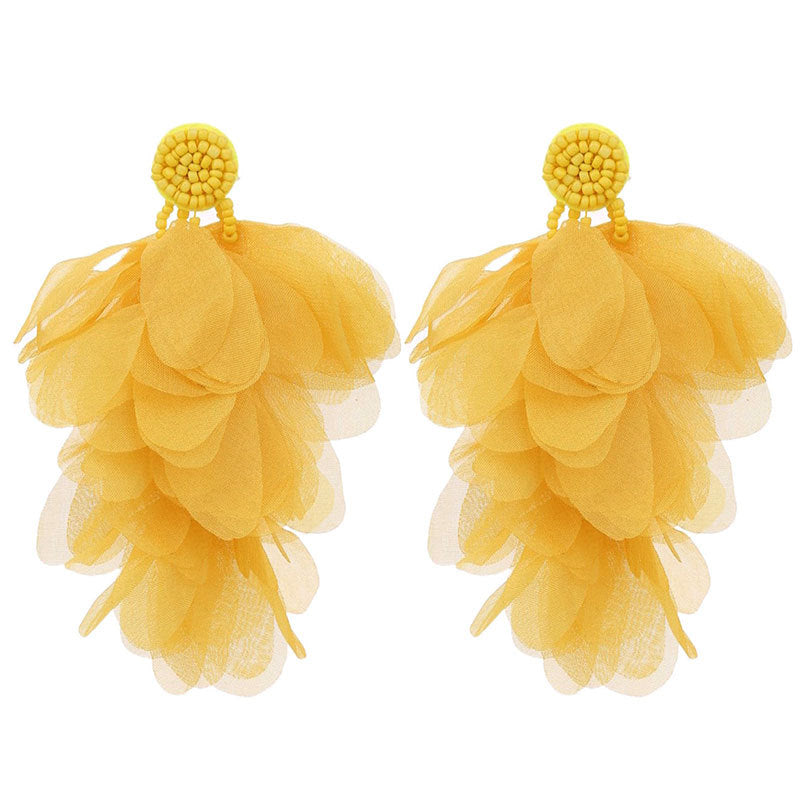Yellow fabric tassel earrings