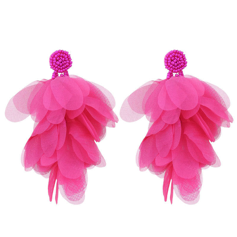 Red fabric tassel earrings